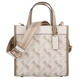 【COACH】Field 30馬車標誌PVC手提肩背兩用包(深咖x白) 歷史價格詳細信息