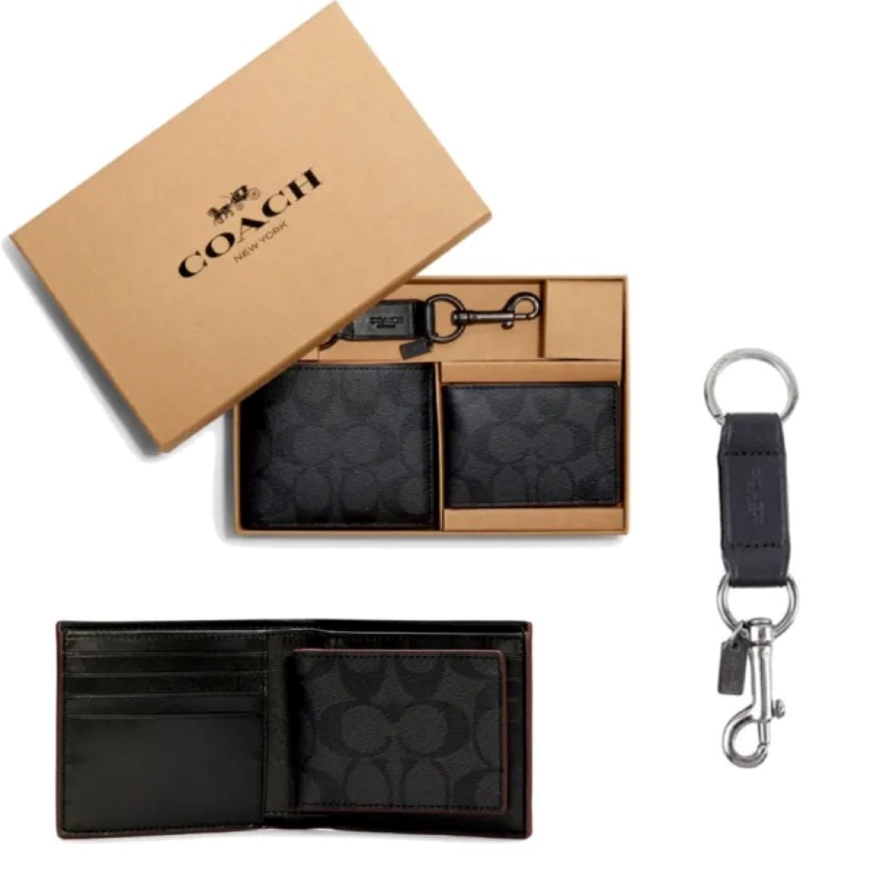 COACH 經典LOGO老花布料皮革4卡短夾名片夾 (多款可選) 歷史價格詳細信息