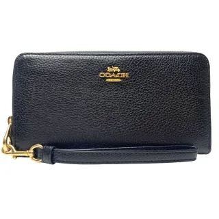 【COACH】金標馬車LOGOㄇ型拉鍊可拆手拿滿版防刮長夾－焦糖咖/黑 歷史價格詳細信息