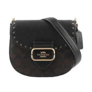 COACH黑色鉚釘荔枝紋全皮釦式翻蓋WOC斜背包 歷史價格詳細信息