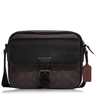 【COACH】COACH HUDSON MESSENGER黑字LOGO印花PVC拼接牛皮扣式翻蓋斜背包(卡其x黑x橘) 歷史價格詳細信息