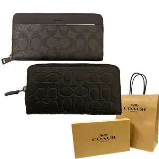 COACH 灰防水帆布黑皮飾邊壓印拉鍊長夾-12卡 歷史價格詳細信息