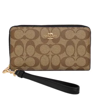 【COACH】PVC Logo拉鍊直式斜背手機包(深咖黑邊) 歷史價格詳細信息