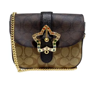 COACH GEMMA 防刮皮革水鑽蝴蝶苺果色金鏈掀蓋斜背包 歷史價格詳細信息