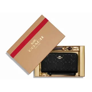 【COACH】金標馬車LOGOㄇ型拉鍊可拆手拿滿版防刮長夾－焦糖咖/黑 歷史價格詳細信息