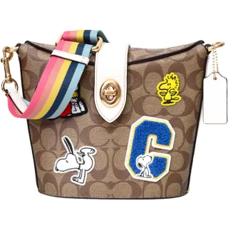 COACH X PEANUTS SNOOPY 史奴比限定聯名款 史奴比與朋友們荔枝紋皮革L型拉鍊手拿包-多彩/米白色 歷史價格詳細信息