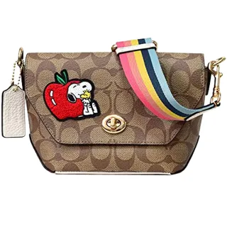 COACH 聯名款小款恐龍櫻桃圖騰PVC斜背肩背手提兩用包(紅棕色贈原廠防塵袋紙袋 歷史價格詳細信息