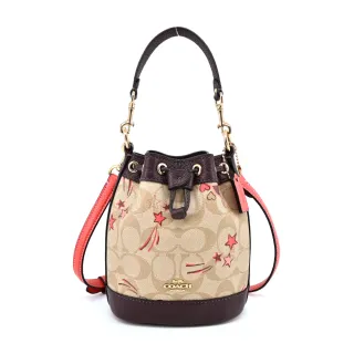 COACH DEMPSEY 愛心&星印PVC拼接皮革水桶包(迷你/卡其) 歷史價格詳細信息