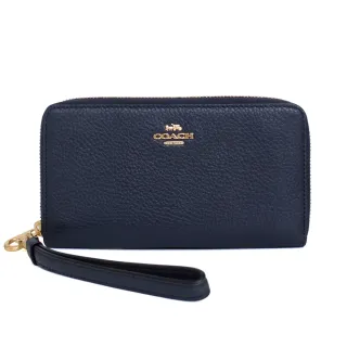 【COACH】荔枝紋全皮拉鍊直式斜背手機包(黑) 歷史價格詳細信息