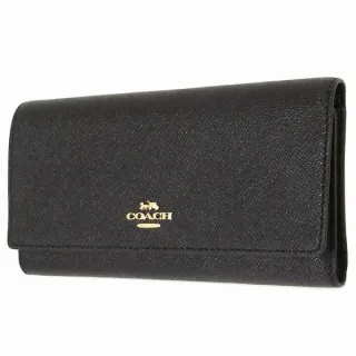 COACH 金屬馬車荔枝皮革對折拉鍊短夾(黑色) 歷史價格詳細信息