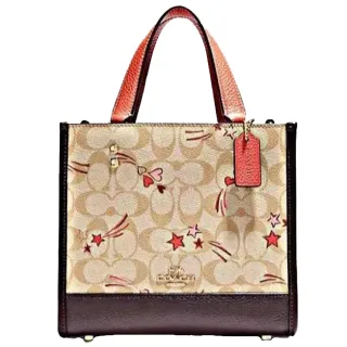 COACH 流星緹花LOGO防刮心型雙層拉鍊手提/斜背二用包-米色 歷史價格詳細信息