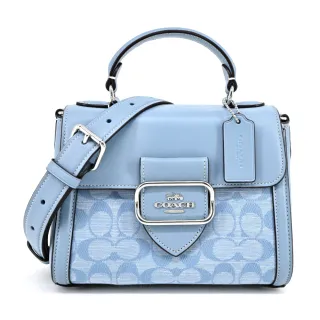 COACH  Morgan 最新款式拼接 皮革斜背鍊包 滿版c字咖啡色拼接蘋果綠色  贈品原廠紙袋、防塵袋 歷史價格詳細信息