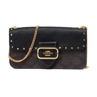 COACH黑色鉚釘荔枝紋全皮釦式翻蓋WOC斜背包 歷史價格詳細信息