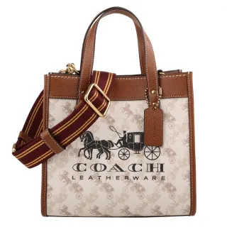 【COACH】Field 30馬車標誌PVC手提肩背兩用包(深咖x白) 歷史價格詳細信息