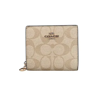 【COACH】金標 卡其色拼接棕色滿版防刮拉鍊中型零錢包/手拿包 卡其色(coach 淺咖啡色 58035) 歷史價格詳細信息