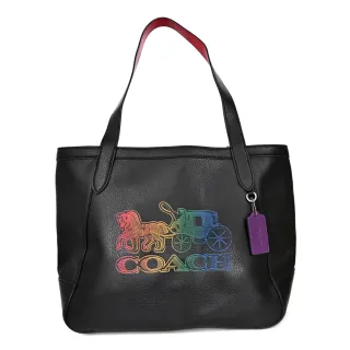 【COACH】COACH 彩色馬車大LOGO經典牛皮斜背相機包(黑x彩色) 歷史價格詳細信息