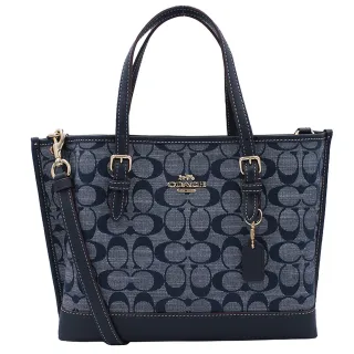 【COACH】經典緹花 迷你滿版兩用 手提包/水桶包 水藍色 歷史價格詳細信息