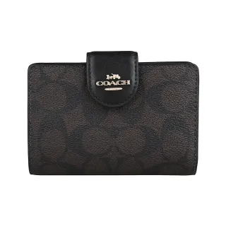 【COACH】COACH  Corner銀字LOGO緹花PVC 7卡釦式零錢中夾(炭黑x黑) 歷史價格詳細信息