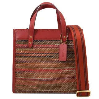 【COACH】Field 30馬車標誌PVC手提肩背兩用包(深咖x白) 歷史價格詳細信息