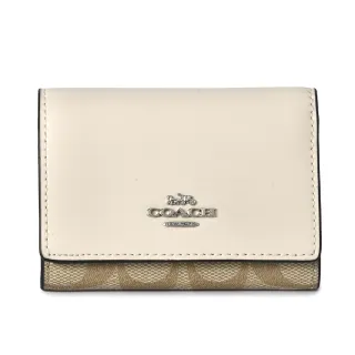 【COACH】撞色滿版C印花拼接皮帶飾信用卡零錢中夾(駝/深咖) 歷史價格詳細信息