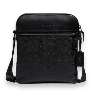 COACH 4009 經典浮雕壓紋LOGO皮革肩/斜背包.黑 歷史價格詳細信息