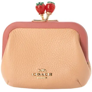 COACH粉橘底白點點防刮皮革文字拉鍊真皮長夾 多功能長夾手提包小牛皮手拿包 現貨在台 NEW YORK 歷史價格詳細信息