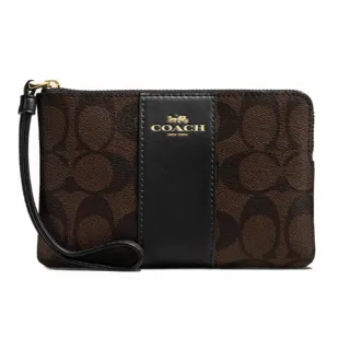 COACH 58035 馬車LOGO條紋皮革PVC零錢手拿包.深咖/黑 歷史價格詳細信息