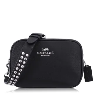 COACH黑色鉚釘荔枝紋全皮釦式翻蓋WOC斜背包 歷史價格詳細信息