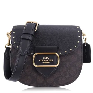 COACH Morgan深咖C紫邊真皮方框釦式翻蓋矩形肩背/斜背包 歷史價格詳細信息