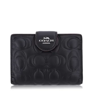 【COACH】COACH  Corner銀字LOGO緹花PVC 7卡釦式零錢中夾(炭黑x黑) 歷史價格詳細信息