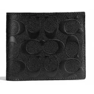 【COACH】1+1活動卡夾 經典LOGO老花8卡雙夾層男短夾-黑灰色 歷史價格詳細信息