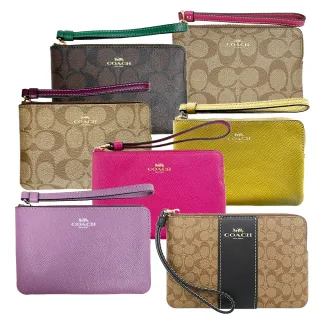 【COACH】經典LOGO素面牛皮手拿包/零錢包(粉橘) 歷史價格詳細信息