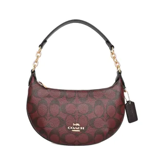 COACH PAYTON酒紅C Logo咖邊真皮手提迷你彎月包 歷史價格詳細信息