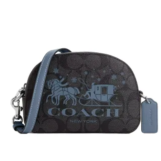 COACH SERENA 馬車LOGO卡其粉色荔枝紋皮革雙層半月手提/斜背兩用包 歷史價格詳細信息