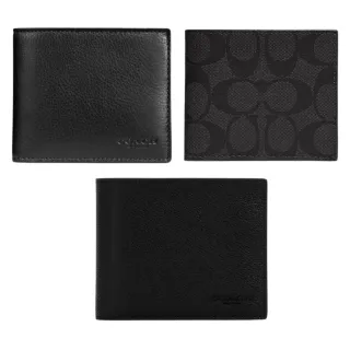 【COACH】1+1活動卡夾 經典LOGO老花8卡雙夾層男短夾-黑灰色 歷史價格詳細信息