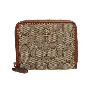 COACH CH389 經典緹花布拼接拉鍊短夾.咖邊 歷史價格詳細信息