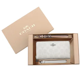 【COACH】COACH AROUND金字LOGO印花PVC12卡拉鍊手拿長夾(淡卡其x牙象白) 歷史價格詳細信息