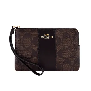 COACH 巧克力色C Logo緹花卡其底印花字牌摺口釦式雙摺中夾 歷史價格詳細信息