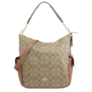 COACH 滿版LOGO拼接皮革方型卡夾拉鍊鍊帶零錢包(卡其/玫瑰粉) 歷史價格詳細信息