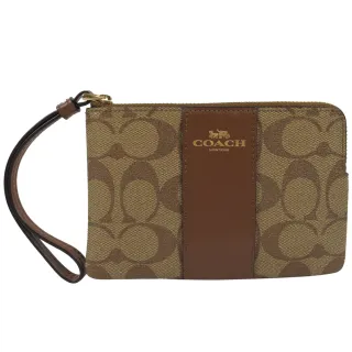 【COACH】馬車C LOGO條紋手提零錢包手拿包(深咖) 歷史價格詳細信息
