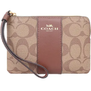 【COACH】卡其X咖啡棕滿版C LOGO拉鍊皮革手提斜背包(C6838 IMNOX) 歷史價格詳細信息