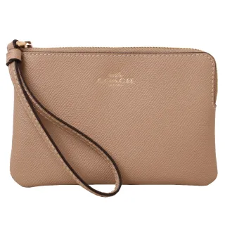 COACH 燙金馬車卡其C LOGO紅唇印花L拉鍊手拿包(焦糖棕) 歷史價格詳細信息