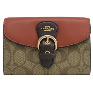【COACH】撞色滿版C印花拼接皮帶飾信用卡零錢中夾(駝/深咖) 歷史價格詳細信息