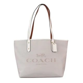 【COACH】COACH專櫃款CITY字母馬車LOGO緹花布拉鏈肩背托特包(粉白) 歷史價格詳細信息