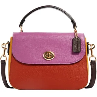 COACH磚橘棕咖字印荔枝紋全皮小款斜背相機包 歷史價格詳細信息