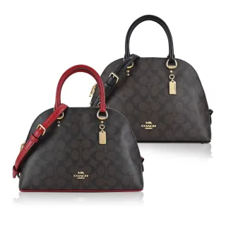 【COACH】KATY 經典C字LOGO印花拼接手提包艾瑪包兩用包(深咖) 歷史價格詳細信息