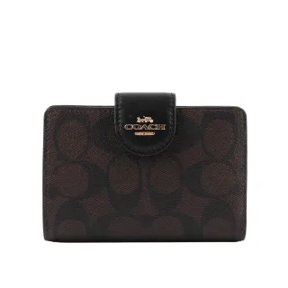 COACH 巧克力C Logo緹花卡其底C字拉鍊袋釦式雙摺短夾 歷史價格詳細信息