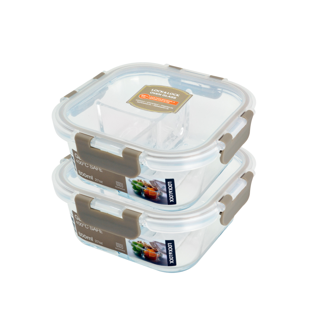 【樂扣樂扣】三分隔耐熱玻璃保鮮盒1+1超值組/正方形800ML 歷史價格詳細信息