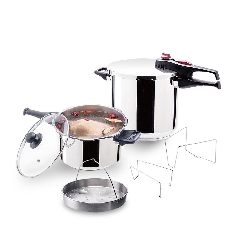 【CookPower 鍋寶】歐風快鍋二件套組(10L快鍋含蓋+6L快鍋+玻璃鍋蓋+蒸盤+高蒸架+低蒸架) IH/電磁爐適用 歷史價格詳細信息