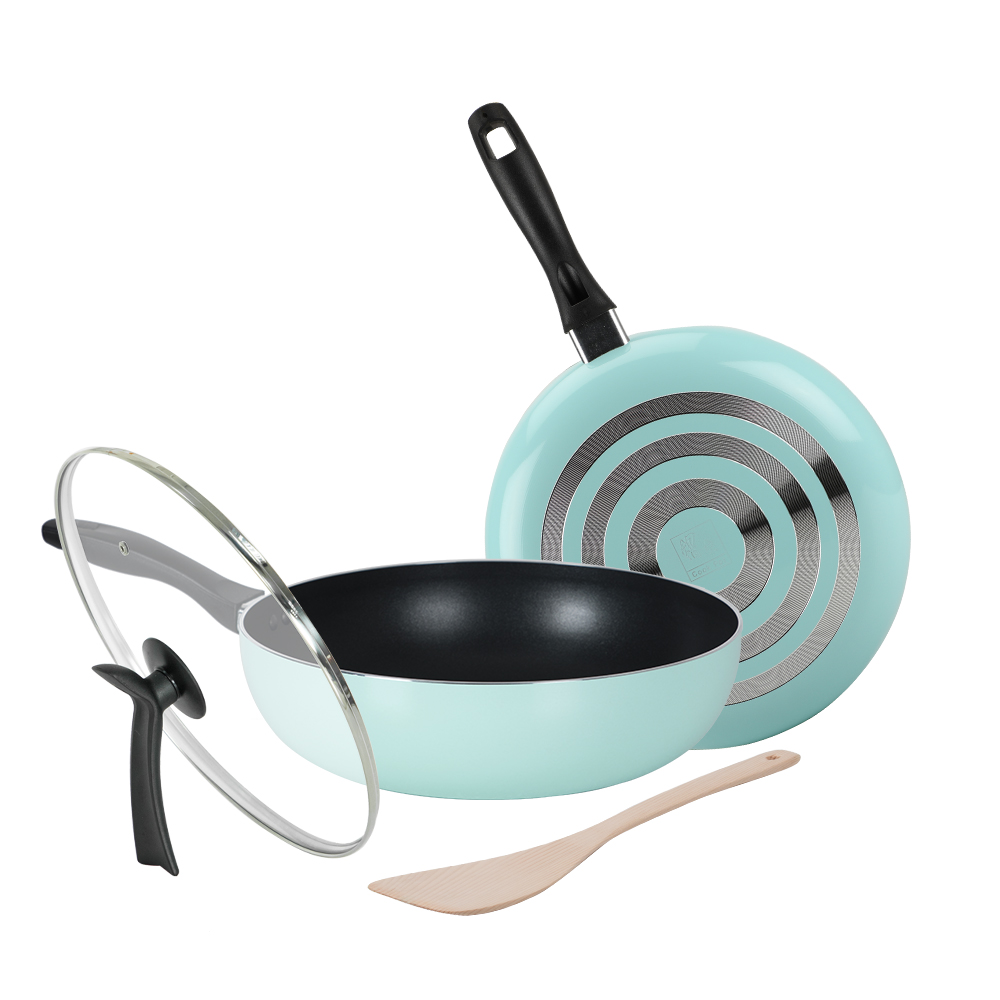 【CookPower 鍋寶】金鑽不沾鍋雙鍋四件組-兩色任選(34CM炒鍋含蓋+32CM平底鍋+木鏟) 歷史價格詳細信息